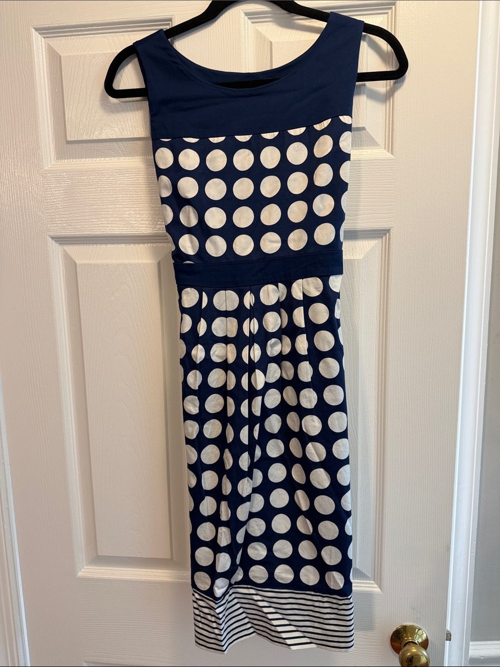 Maternity Navy and White Polka Dot Sleeveless Dress